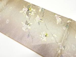 金通し　枝花に菊模様織り出し　袋帯